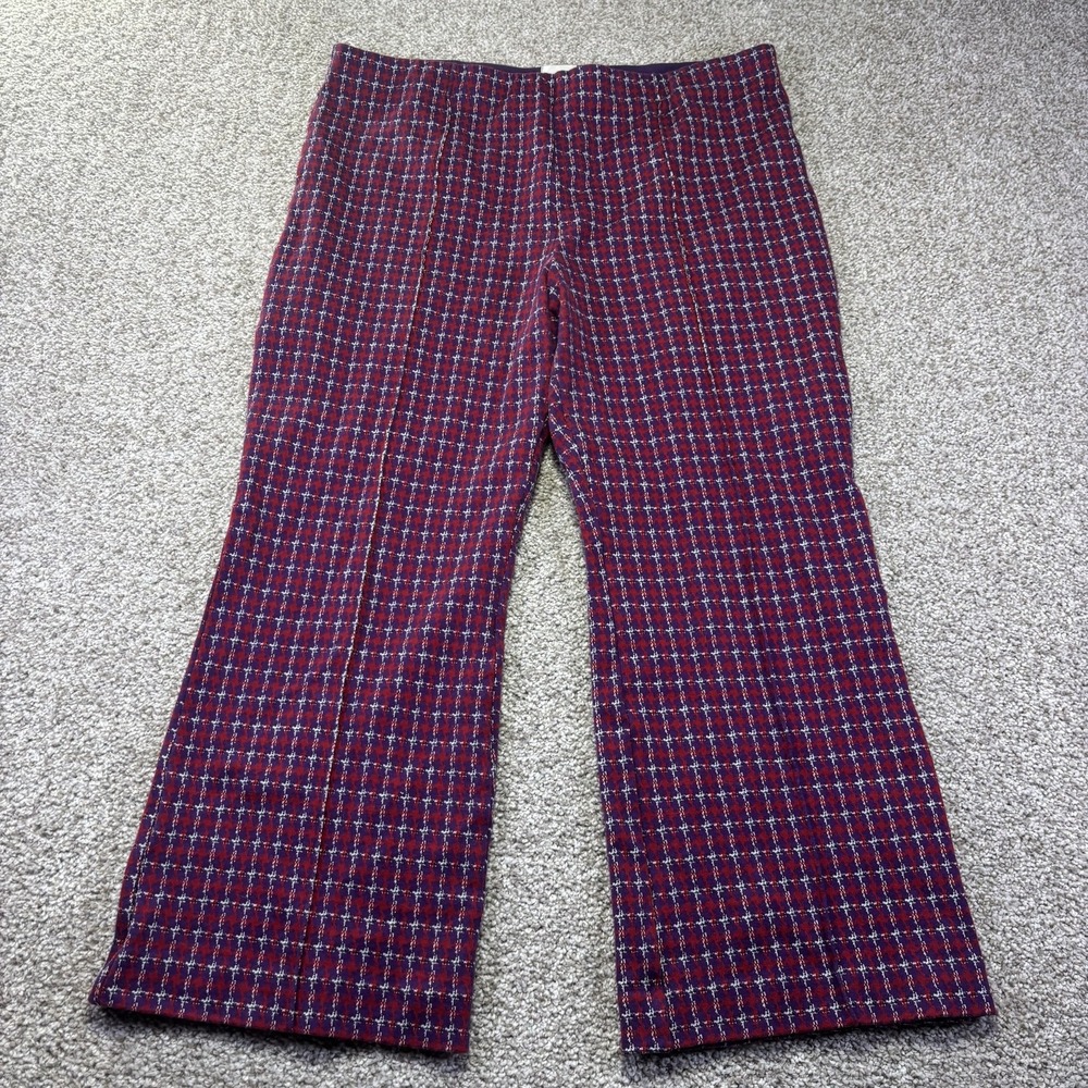 Maeve The Margot Dress Pants Womens Large Red Plaid Knit Straight Leg Pull On